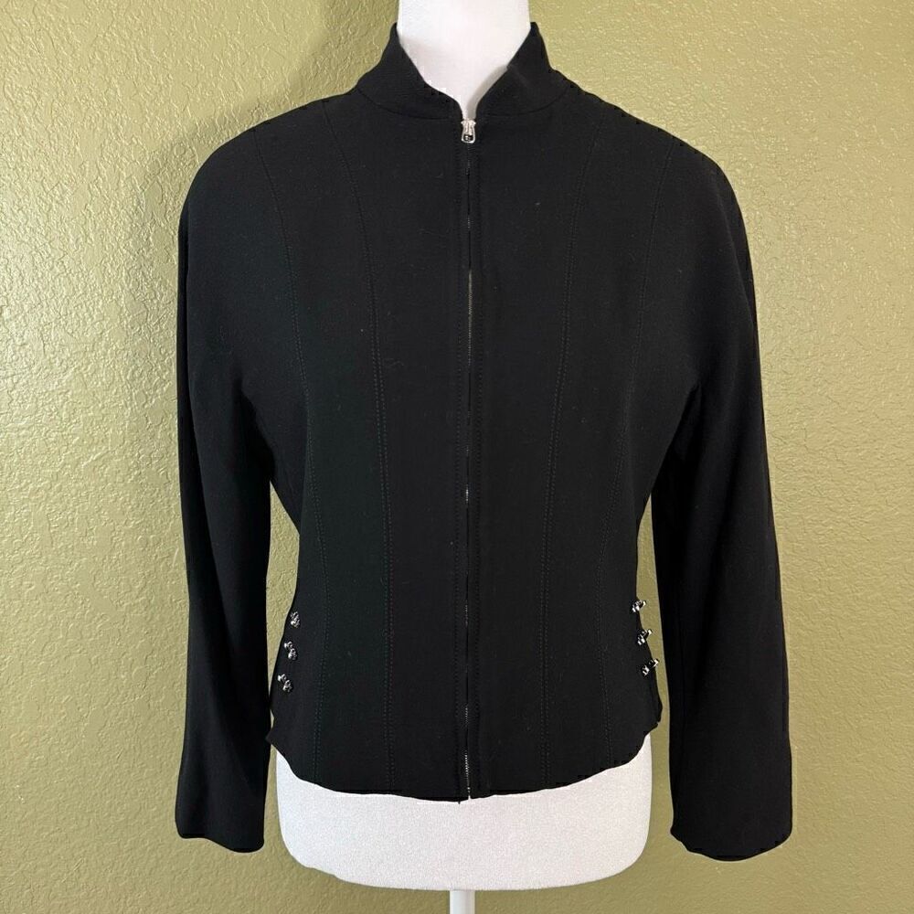 Griffith Gray For St. John Women's 6 Zip Wool Blazer Black Military Prep Style